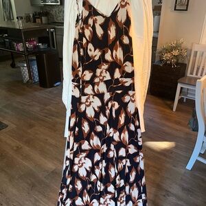 Allison Joy Navy Blue, Copper and White Floral Maxi Dress